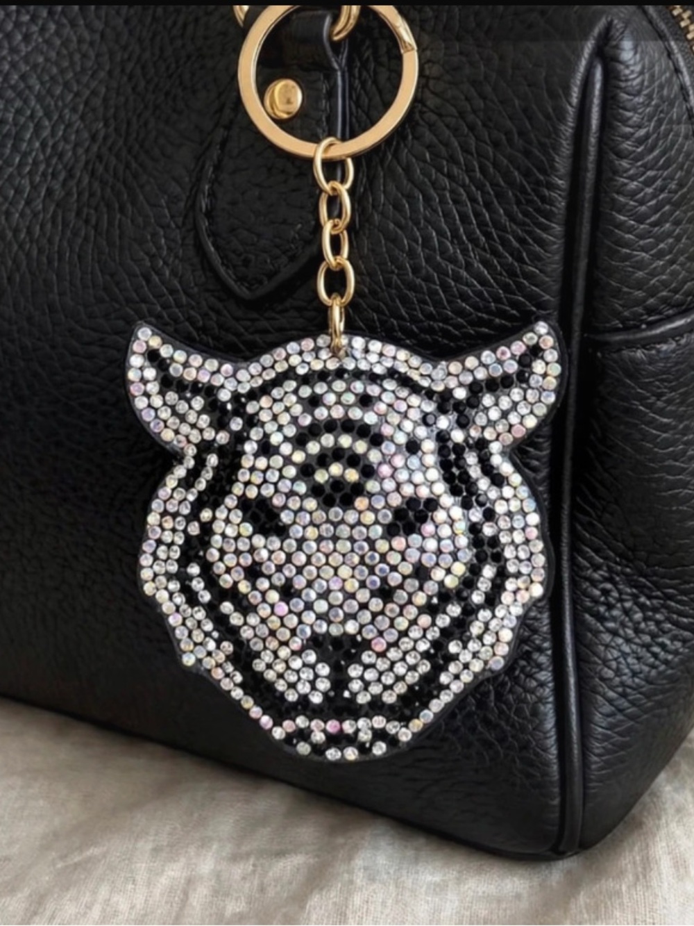 Rhinestone Tiger Face Bag Charm Keychain